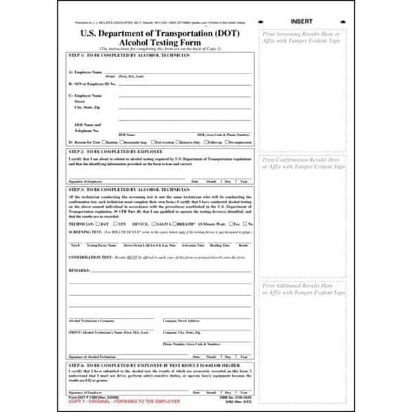 US DOT Alcohol Testing Form, White, PK10