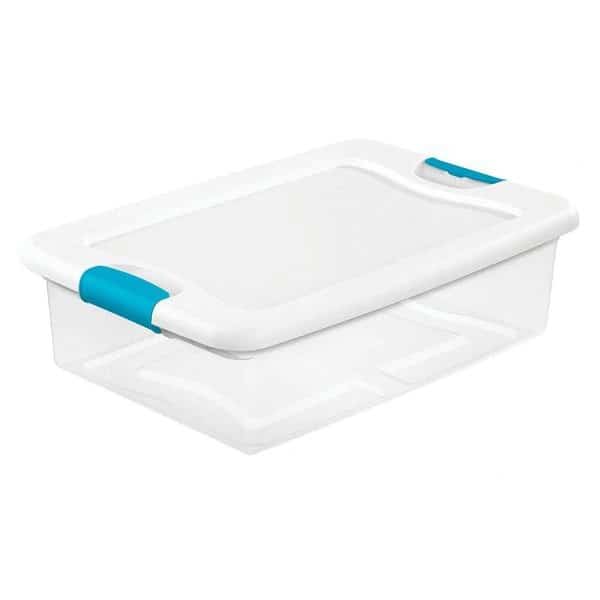 Stackable Storage Tote W/ Lid, 8 gal, 23-3/4 in L x 16 in W x 6-7/8 in H, Clear, White
