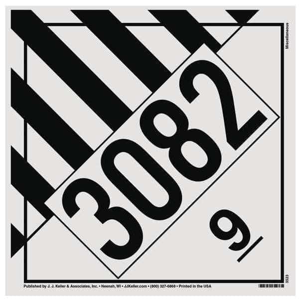 DOT Container Placard, Miscellaneous UN3082, Vinyl, 10-3/4" W x 1/32" H