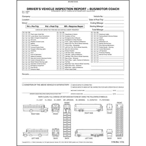 Motor Coach Vehicle Inspection Report
