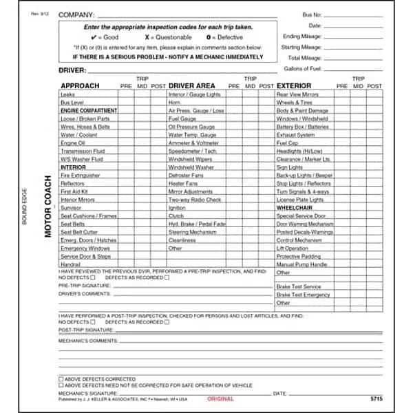 NY Motor Coach Vehicle Inspection Report
