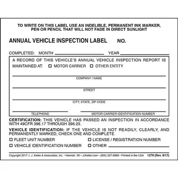 Vehicle Inspection Decal, Carbonless, 2 Plies, Vinyl, 10 Pack