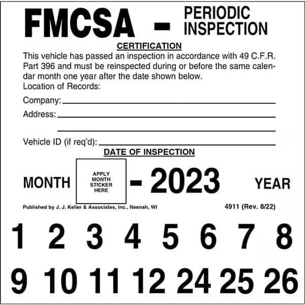 FMCSA Periodic Inspection Label, PK10