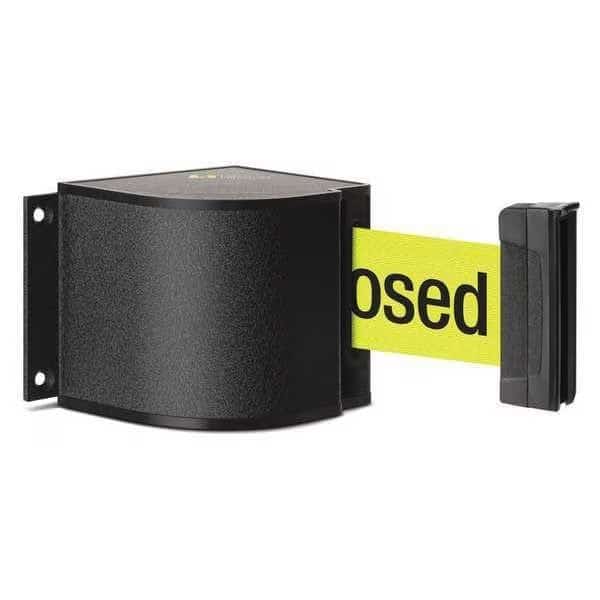 Retractable Belt Barrier, Black, 24 ft Length, Please Do Not Enter - Temporarily Closed, Wrinkle