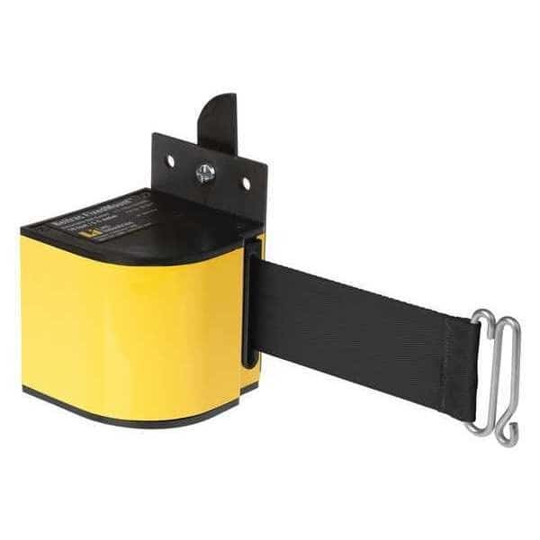 Warehouse Fixed Mount Retractable Belt Barrier, Yellow, 18 ft Length, No Legend, Powder Coated