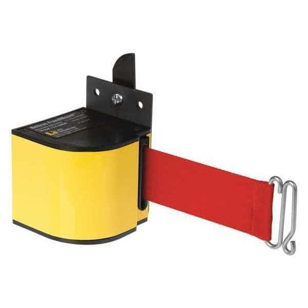 Warehouse Fixed Mount Retractable Belt Barrier, Yellow, 18 ft Length, No Legend, Powder Coated