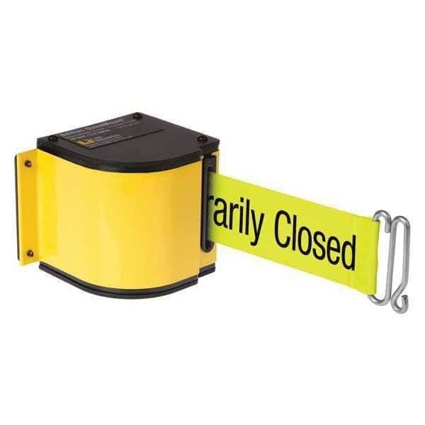 Warehouse Quick Mount Retractable Belt Barrier, Yellow, 18 ft Length, Powder Coated