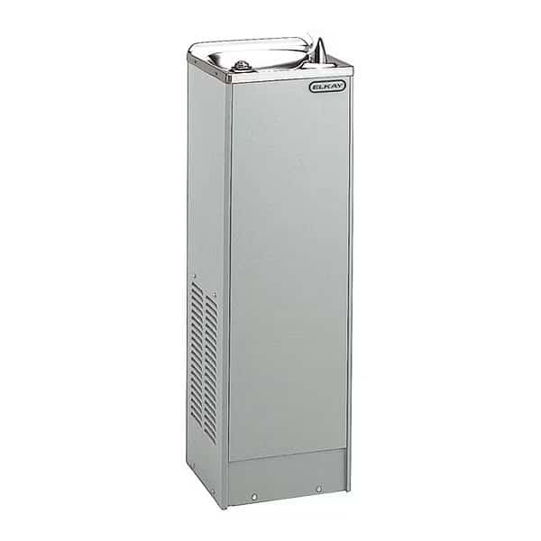 Freestanding Drinking Fountain, 38 in H x 12 in D, 3 gph at 50 Degrees, Top Push Button, Gray