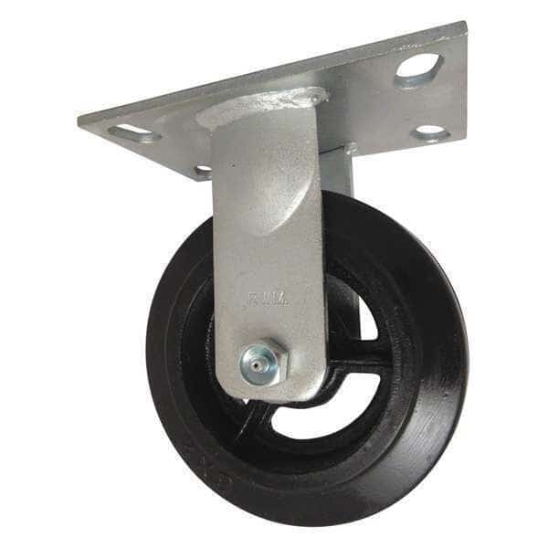 Plate Caster, Rigid, Rubber, 6", 410 lb