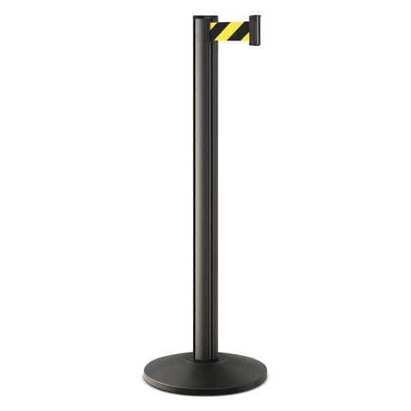Barrier Post with Belt, Black, 10 ft Length, 40 in Post Height, No Legend, Powder Coated