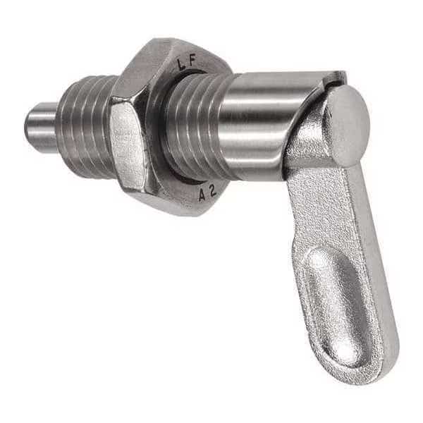 Cam-Action Indexing Plunger, Stainless Steel, D=6, D1= 1/2-20, Form: B, With Locknut
