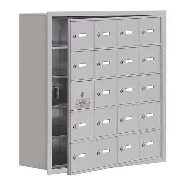 Cell Phone Locker, 29 1/4 in W, 8 3/4 in D, 29 3/4 in H, (4) Wide, (5) Tier, Silver