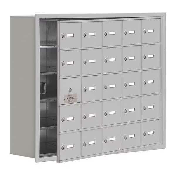 Cell Phone Locker, 35 3/4 in W, 8 3/4 in D, 29 3/4 in H, (5) Tier, (5) Wide, Silver