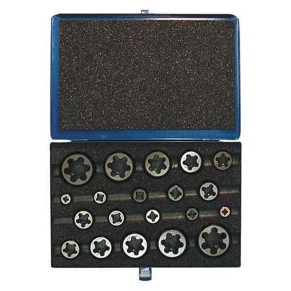 20pc Carbon Steel Hexagon Rethreading Die Set 377 Greenfield Threading, 1/4-20 to 1-14 UNC/UNF
