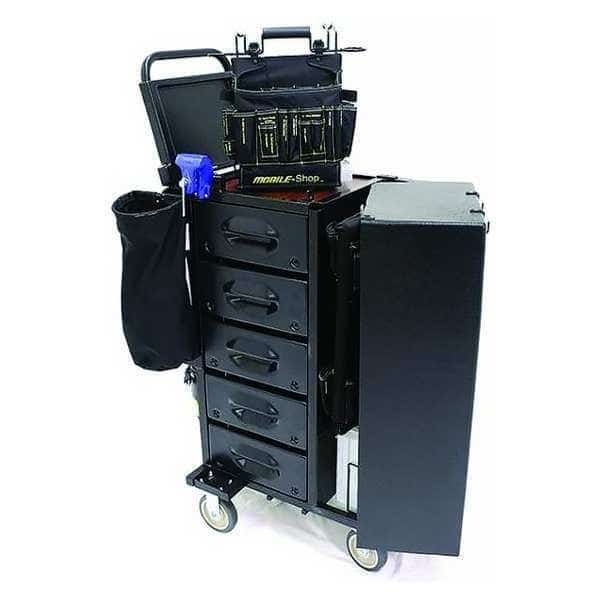H3O Utility Cart, 5 Drawer, Black, Steel, 16 in W x 36 in D x 40 in H
