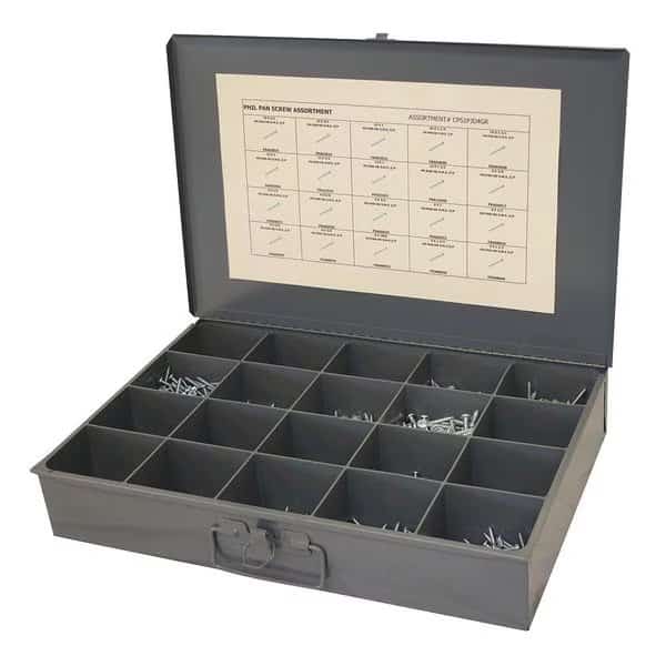 Tapping Screw Assortment, #6 to #12 x Zinc Plated Finish, Steel, Pan Head Phillips Drive