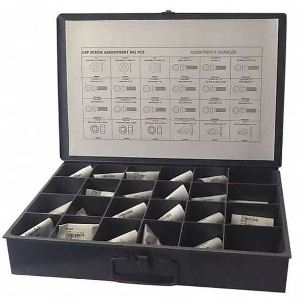 1/4"-20; 3/8"-16; 5/16"-18 Hex Head Cap Screw Assortment, Zinc Plated Finish, Steel