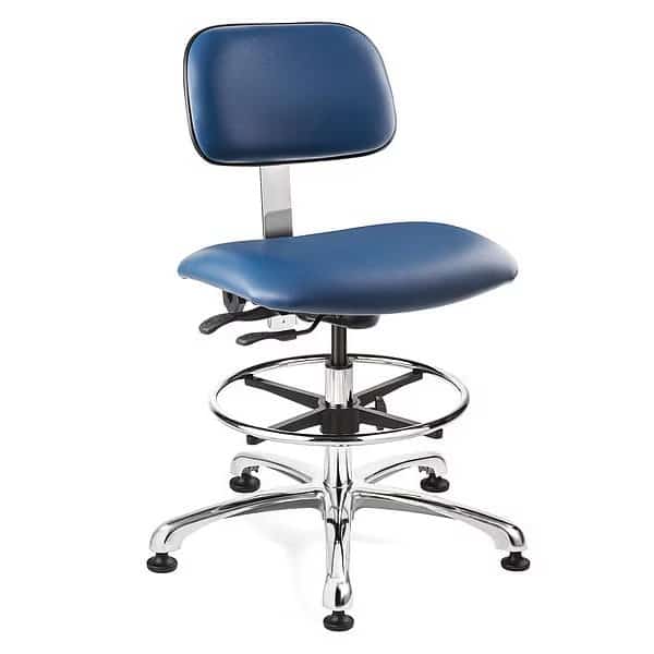 Blue Vinyl Cleanroom Chair w/ tilt, ISO 6, 22-32" St. Ht., Bevco, Mfr#: 4551C3-BL