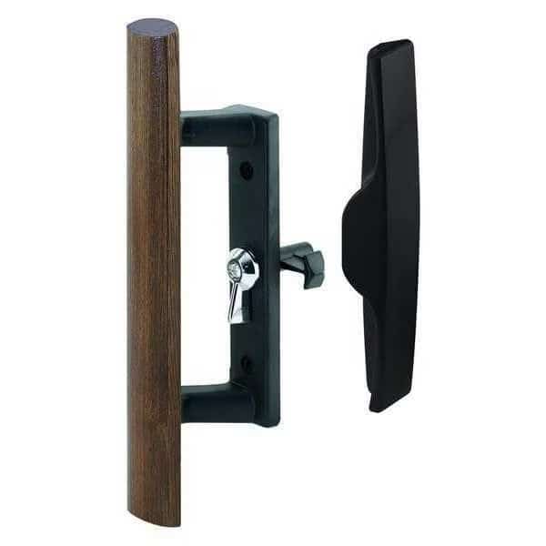 Sliding Door Handle, 3-1/2 in., Diecast and Wood, Black, Hook Style (Single Pack)