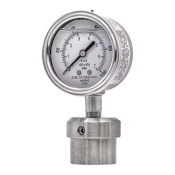 Pressure Gauge, 0 to 100 psi, 1/4 in FNPT, Silver, Pic Gauges, Mfr#: 301L254E/0JJJ100