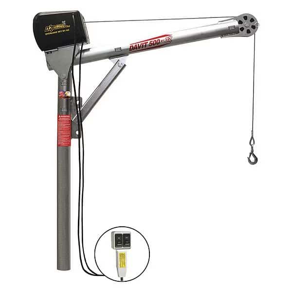 Davit Crane, 500 lb Capacity, 27.5 in to 42 in Reach, 0 in to 1080 in Lift Range, Silver