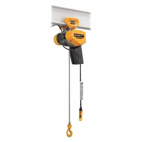 Electric Chain Hoist, 250 lb, 10 ft, Push Trolley, 460V, Yellow