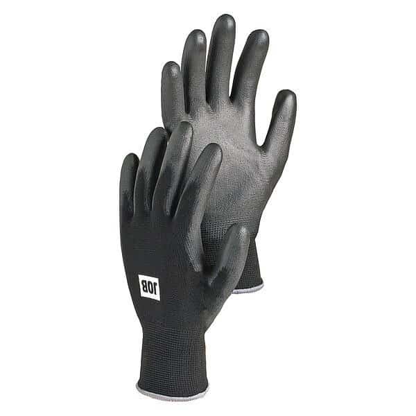 Coated Gloves, Polyurethane, Palm, Black, XS