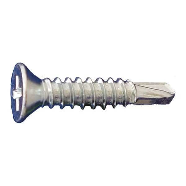 Self-Drilling Screw, #10 x 1-1/4 in, Clear Zinc Plated Steel Flat Head Phillips Drive, 3000 PK