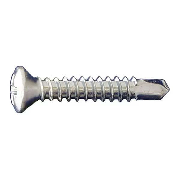Self-Drilling Screw, #10 x 1 in, Clear Zinc Plated Steel Oval Head Phillips Drive, 5000 PK