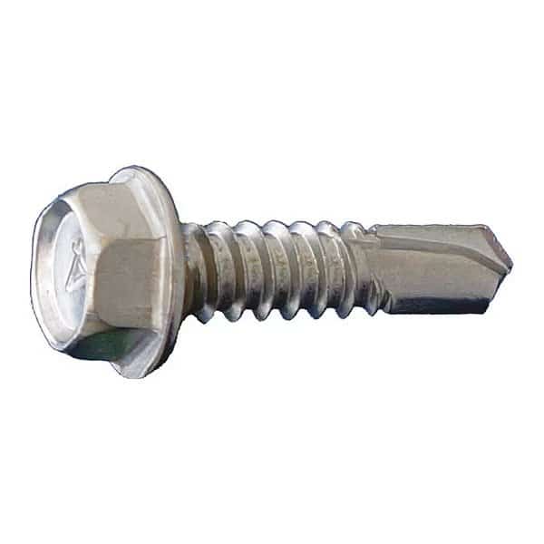 Self-Drilling Screw, #14 x 5 in, Dagger Guard Long Life Coating 410 Stainless Steel Flange Hex Head