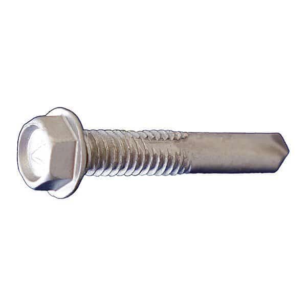 Self-Drilling Screw, #12-24 x 1-1/2 in, Dagger Guard 410 Stainless Steel Hex Head Hex Drive