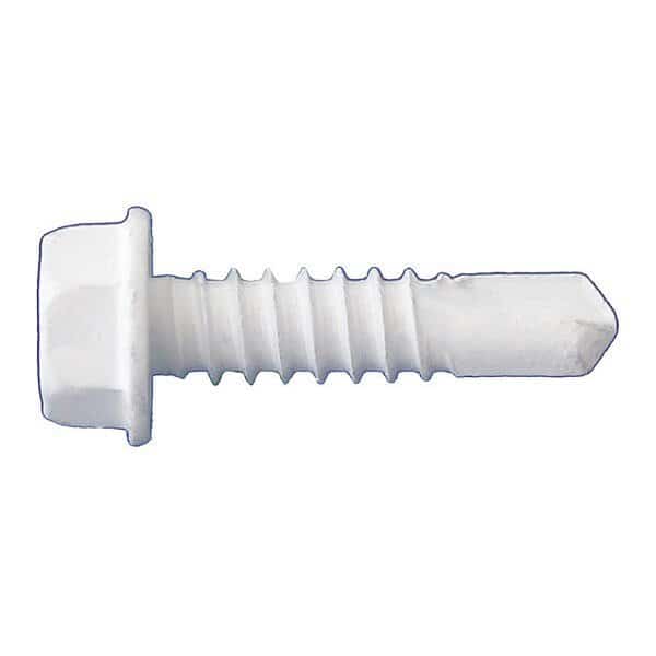 Self-Drilling Screw, #14 x 2 in, Dagger Guard White Coating Steel Hex Head Hex Drive, 1500 PK