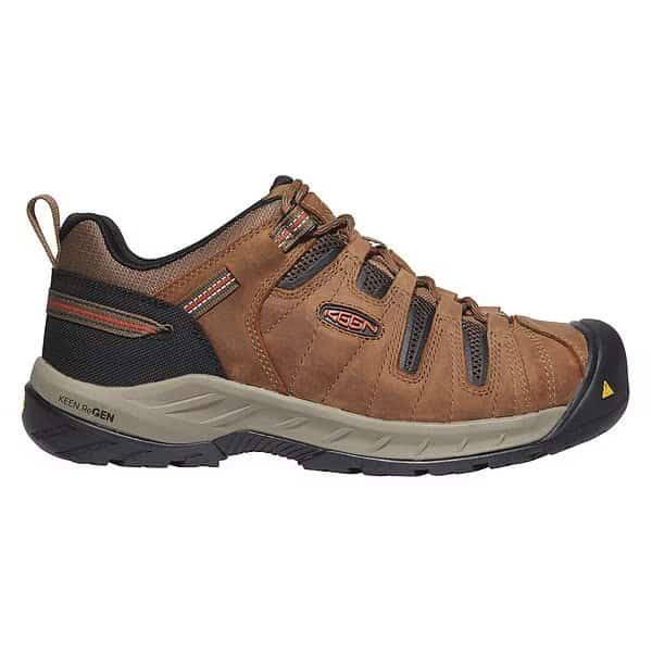 Men's Hiker Shoe, Steel Toe, Leather, Mesh Upper, Rubber Outsole, Lace Up, Rust/Shitake, 11 D