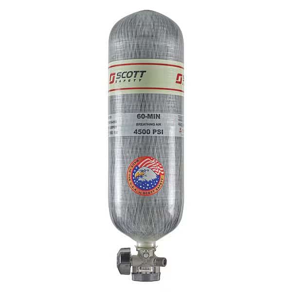 SCBA Cylinder, 4500 psi, 60 min., Filled, Color: Gray