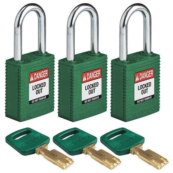 Lockout Padlock, Nylon, Grn, 1/2" W, PK3