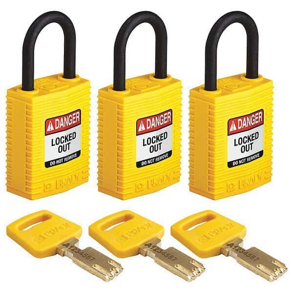 Lockout Padlock, Nylon, Yellow, PK3