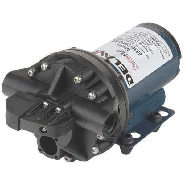 Diaphragm Pump, Polypropylene, Santoprene, 12VDC, 3.6 GPM 140 Degrees F