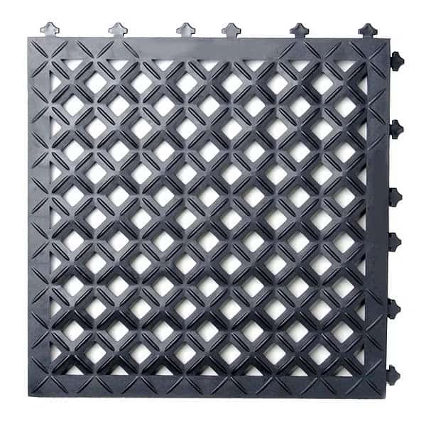 Interlocking Drainage Mat Tile, Vinyl, 18 in W x 18 in L, 1 in Thick, 10 PK
