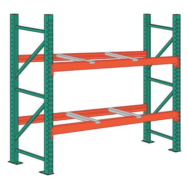 Pallet Rack Starter Unit, Teardrop, Roll Formed Style, 8 ft H, 108 in W, 48 in D, Orange/Green