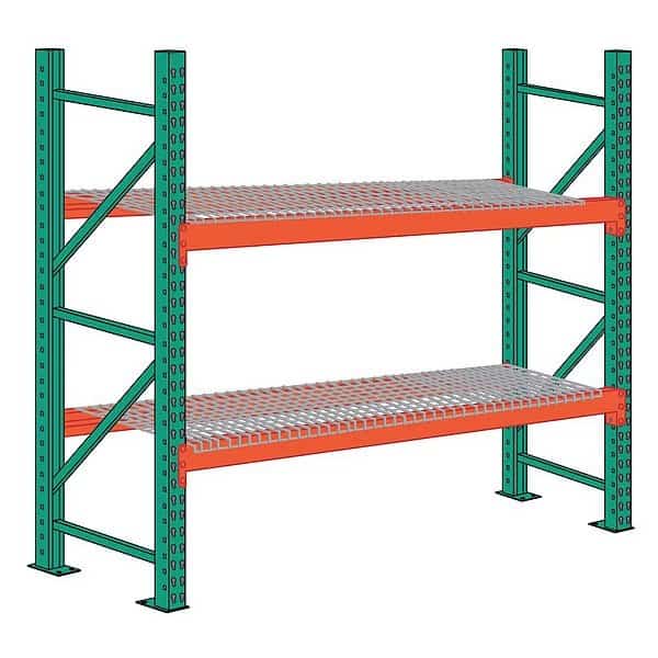 Pallet Rack Starter Unit, Teardrop, Roll Formed Style, 8 ft H, 108 in W, 48 in D, Orange/Green