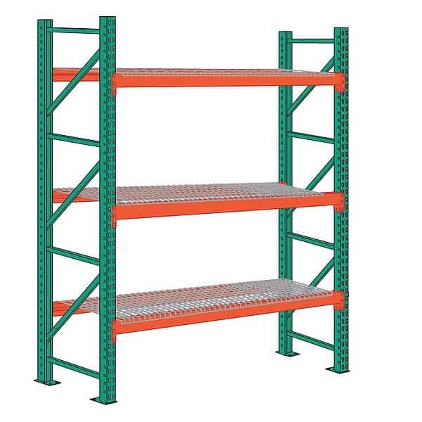 Pallet Rack Starter Unit, Teardrop, Roll Formed Style, 12 ft H, 12 ft W, 48 in D, Orange/Green