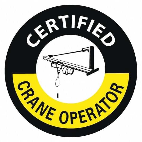 Certified Crane Operator Hard Hat Emblem, Pk25, Color: Black, White