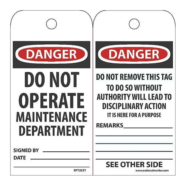 Danger Do Not Operate Maintenance Department Tag_, Pk25