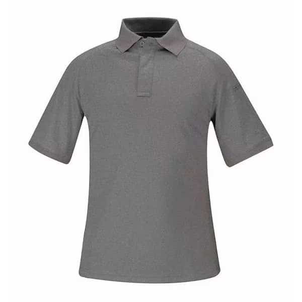 Tactical Polo Shirt, 100% Polyester, Button Front, 1 Pocket(s), Heather Gray, 5XL