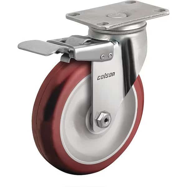 3" X 1-1/4" Non-Marking Polyurethane Hi-Tech Swivel Caster, Side Brake, Loads Up To 200 lb
