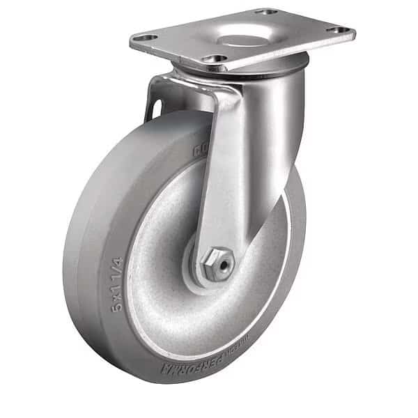 5" X 1-1/4" Non-Marking Rubber Performa (Flat) Swivel Caster, No Brake, Loads Up To 325 lb