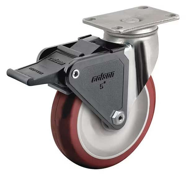 4" X 1-1/4" Non-Marking Polyurethane Hi-Tech Swivel Caster, Side Brake, Loads Up To 275 lb