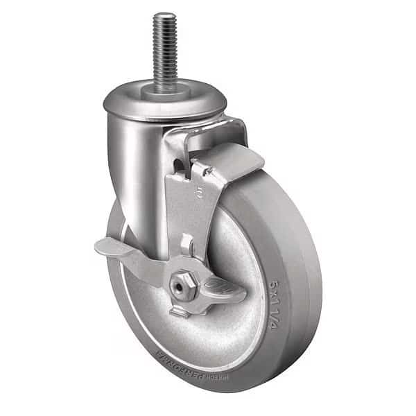 3" X 1-1/4" Non-Marking Rubber Hi-Tech Swivel Caster, Side Brake, Loads Up To 150 lb