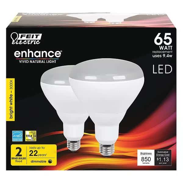 LED, 9.4 W, BR40, Medium Screw (E26), PK2