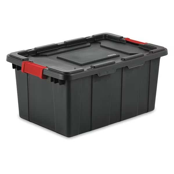 Storage Tote, Black/Red, Polypropylene, 25 3/4 in L, 17 1/4 in W, 11 7/8 in H, Sterilite, Mfr#: 14649006